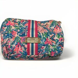 Lilly Pulitzer Double Zip Cosmetic Pouch Floral Pink Blues 7.5x10.5
